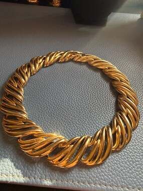Vintage Givenchy Golden Wave Swirl Collar Necklace 1960s Designer Signed